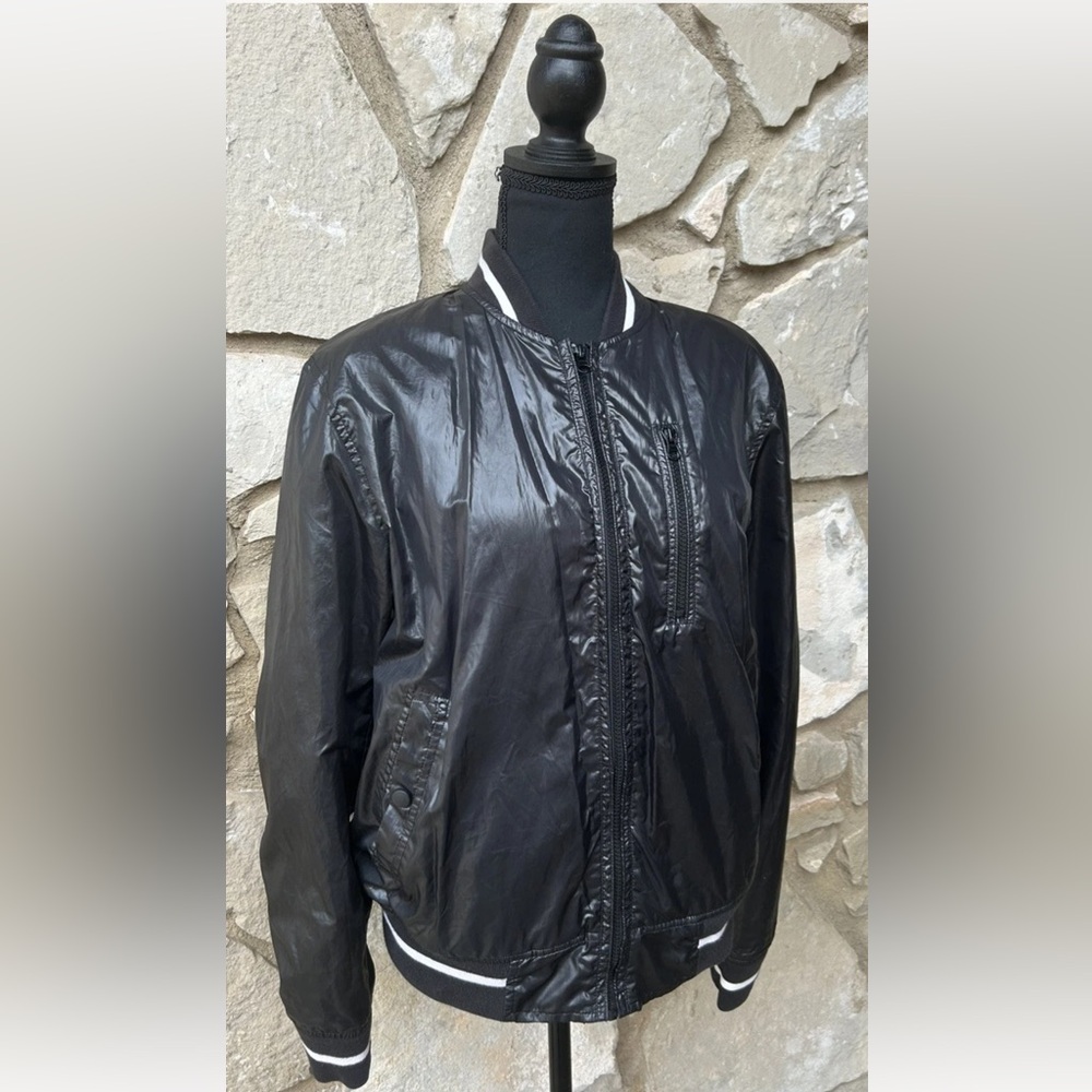STILE BENETTON Varsity Bomber Womens Jacket 38 Medium Large Black Shiny
